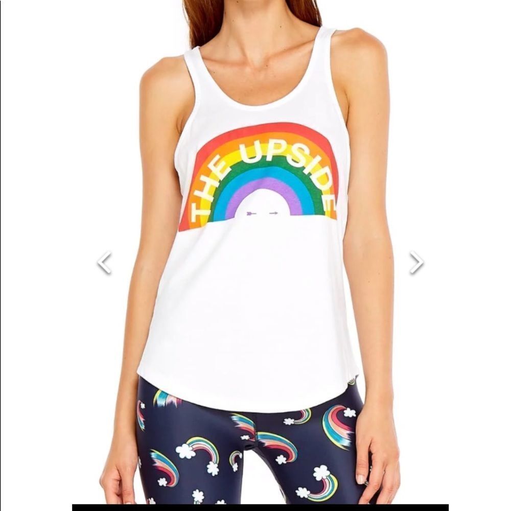 The Upside White Large Rainbow Logo Pride Oversized Workout Tank Top 8 M